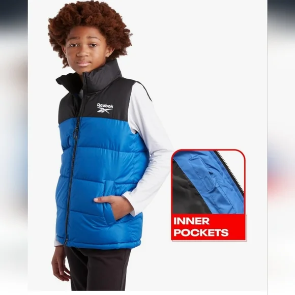 Reebok Boys Puffer Lightweight Quilted Full Zip Vest SIZE XL (18/20 Years) - Picture 2 of 9